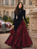 Elegant Velvet Satin Color-blocked Maxi Dress
