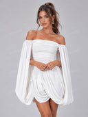 Sexy Off Shoulder Ruched Balloon Sleeve Mini Dress