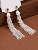 Pearl Rhinestone Tassel Drop Earrings