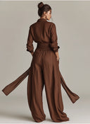 Minimalist Shirt And Lace-Up Wide-Leg Pants Set