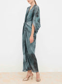 Elegant Floral Print Draped Kaftan Maxi Dress