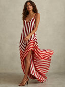Exquisite Color-Block Striped Asymmetric Maxi Dress