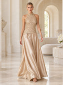 Elegant Backless Lace Satin Maxi Dress