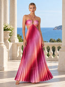 Ombre Halter Pleated Maxi Dress