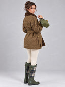 Quilted Faux Fur Collar Belted Jacket