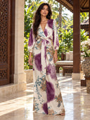 Elegant Watercolor Print Satin High-Waist Maxi Skirt