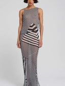 Geometric Stripe Layered Sheer Maxi Dress