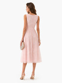Elegant V-Neck Lace Embroidered Tie-Front Midi Dress
