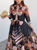 Floral Print Collared Chiffon Two-Piece Set