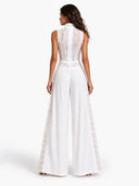 Lace Panel Wide Leg White Jumpsuit