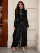 Elegant Long Sleeve Top & Fringe Pants Two-Piece Set