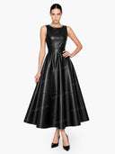 Elegant Sleeveless Leather-Look Midi Dress