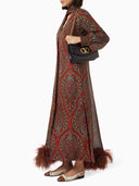 Retro Paisley Print Faux Fur Collar Maxi Dress