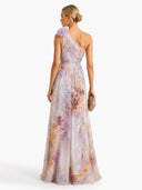 Elegant One-Shoulder Floral Print Chiffon Maxi Dress