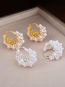 Pearl Cluster Gold Hoop Earrings