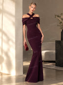 Elegant Satin Twist Neck Backless Maxi Dress