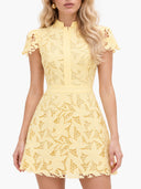 Floral Lace Cutout High Neck Mini Dress