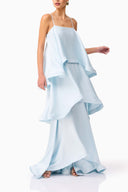 Elegant Three-layer Ruffle Sling Maxi Dress