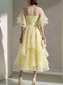 Elegant Emerald Green Sheer Ruffle Midi Dress