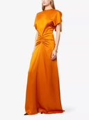 Elegant Flutter Sleeve Satin Maxi Dress