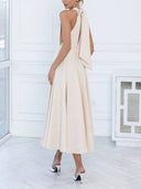 Elegant Backless Ruched Prom Midi Dress
