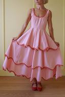 Elegant Color Trim Tiered Ruffle Sleeveless Maxi Dress