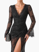Charming Sheer Tulle Lace High Slit Maxi Dress