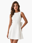 Elegant Pearl Bow Fitted Mini Dress
