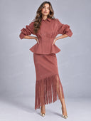 Peplum Jacket & Fringe Midi Skirt Set