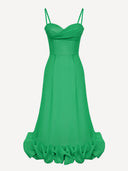 Elegant Sweetheart Ruffle Hem Satin Maxi Dress