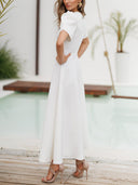 Elegant High-neck Bud Sleeve Midi Dress