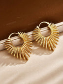 Vintage Gold Sunburst Hoop Earrings