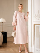 Elegant Floral Cuff Button-Front Midi Dress