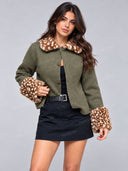 Faux Fur Trim Contrast Knit Cardigan Jacket