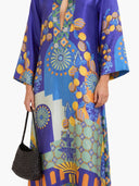 Unique Painted Print Satin Kaftan Maxi Dress