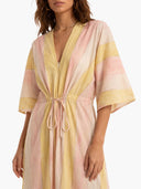 Casual Stripe Print Tie-Waist Kaftan Maxi Dress