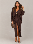 Casual Deep V-Neck Satin Kaftan Maxi Dress