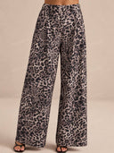 Elegant Leopard Print Blazer & Wide Leg Pants Set