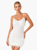 Elegant Sequin Fringe Feather Trim Mini Dress