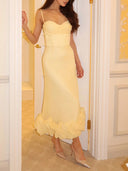 Elegant Sweetheart Ruffle Hem Satin Maxi Dress