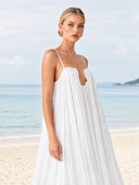 Fashion Flowy Chiffon Plunging Chest Cutout Slip Loose Maxi Dress