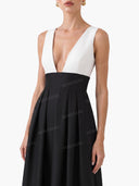 Elegant Deep V-Neck Colorblock Ruched A-Line Maxi Dress