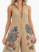 Stand Collar Printed Jumpsuit