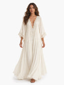 Elegant Batwing Sleeve Lace Flowy Maxi Dress