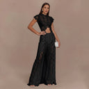 Lace Long-sleeved Top And Wide-leg Pants Set（Headscarf Not Included）