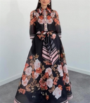 Floral Print Collared Chiffon Two-Piece Set