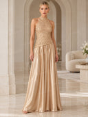 Elegant Backless Lace Satin Maxi Dress