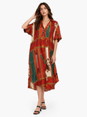 Retro Equestrian Print Shirt Midi Dress