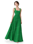 Elegant Square-neck Pleated Maxi Dress