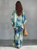 Exquisite Tie-Dye Print Batwing Sleeve Shirt & Pants Two-Piece Set